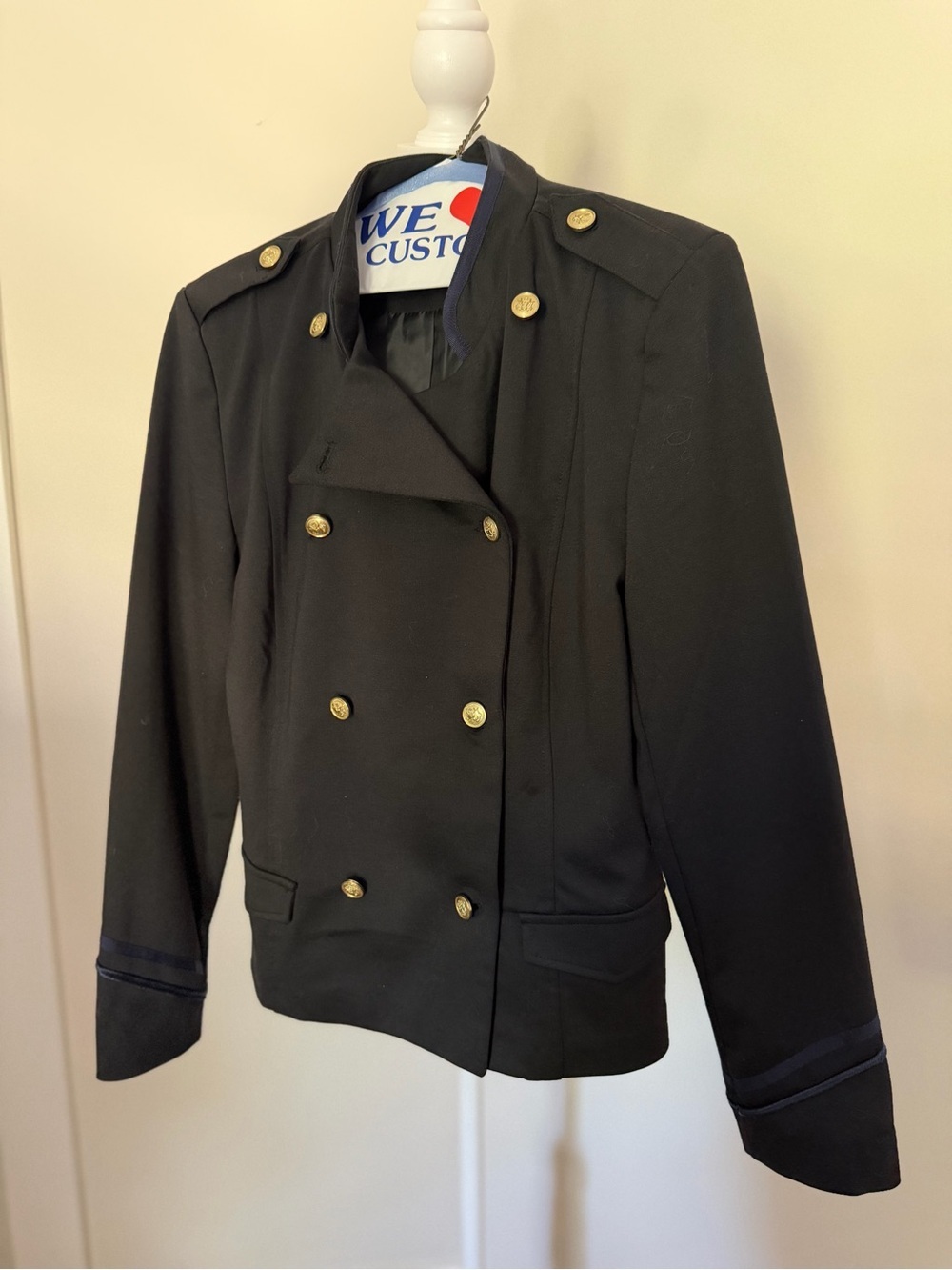 Black Double-Breasted Cropped Coat with Gold Buttons
